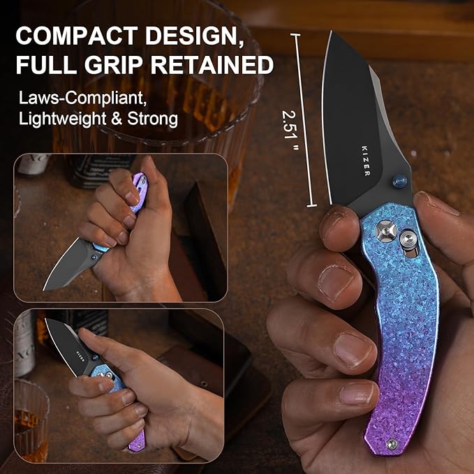 Kizer Mini Bulldog Pocket Knife, 2.5??S45VN Sheepsfoot Blade Folding Knife with DCL Coating, Titanium Handle Clutch Lock Small EDC Knife for Men Women Gift, Camping Hunting Knives Ki3672SA1