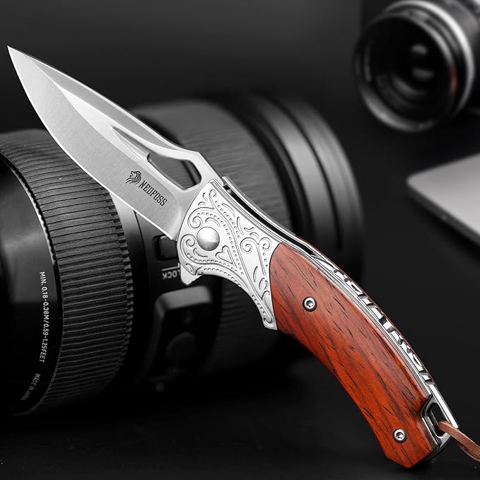 NedFoss Heron Pocket Knife for Men, 2.8" 14C28N Steel EDC Knife with Premium Sandalwood Handle, Personalized Cool Knife for Mens Gift, Collection (No Leather Sheath)