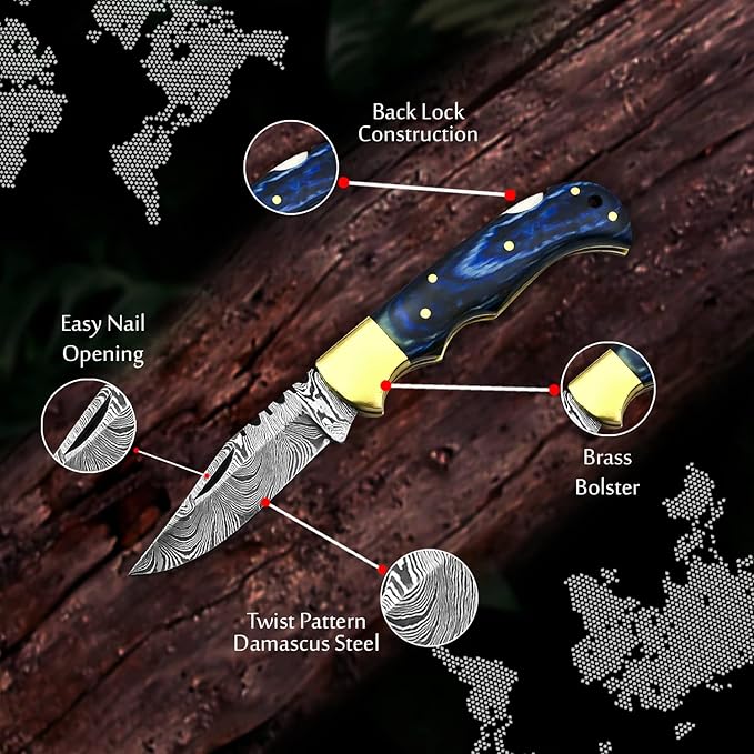 Retirement Gifts for Men - Personalized Damascus pocket knife with sheath - Custom Engraved 2025 Retirement Gifts for Him, Dad, Husband, Boss, Coworker - Best Mens Retirement Gift Ideas