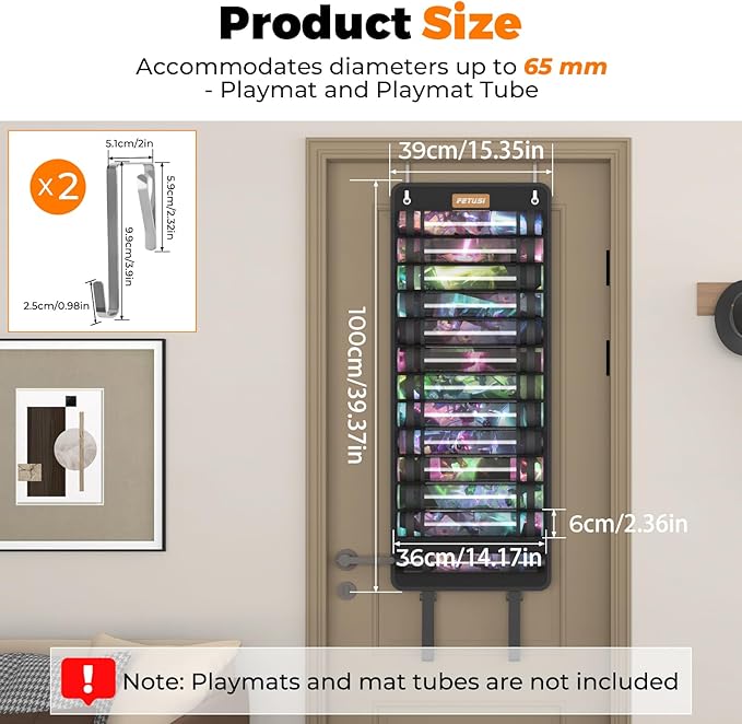 Playmat Tube Storage Bag,Hangable Playmat Holder for MTG with 2 Hooks,Securely Locks Game Mats,Fits 12+1 Card Game Mats with Clear Plastic Slots,TCG/MTG Game Mat Case(with Reinforced Elastic Strap)