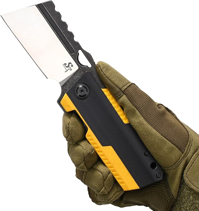 Sitivien ST155 Folding Knife,Sandvik 14C28N Steel Blade,G10 Handle EDC Tool Knife Pocket Knife for Fishing,Camping,Hiking(Black+Yellow) …