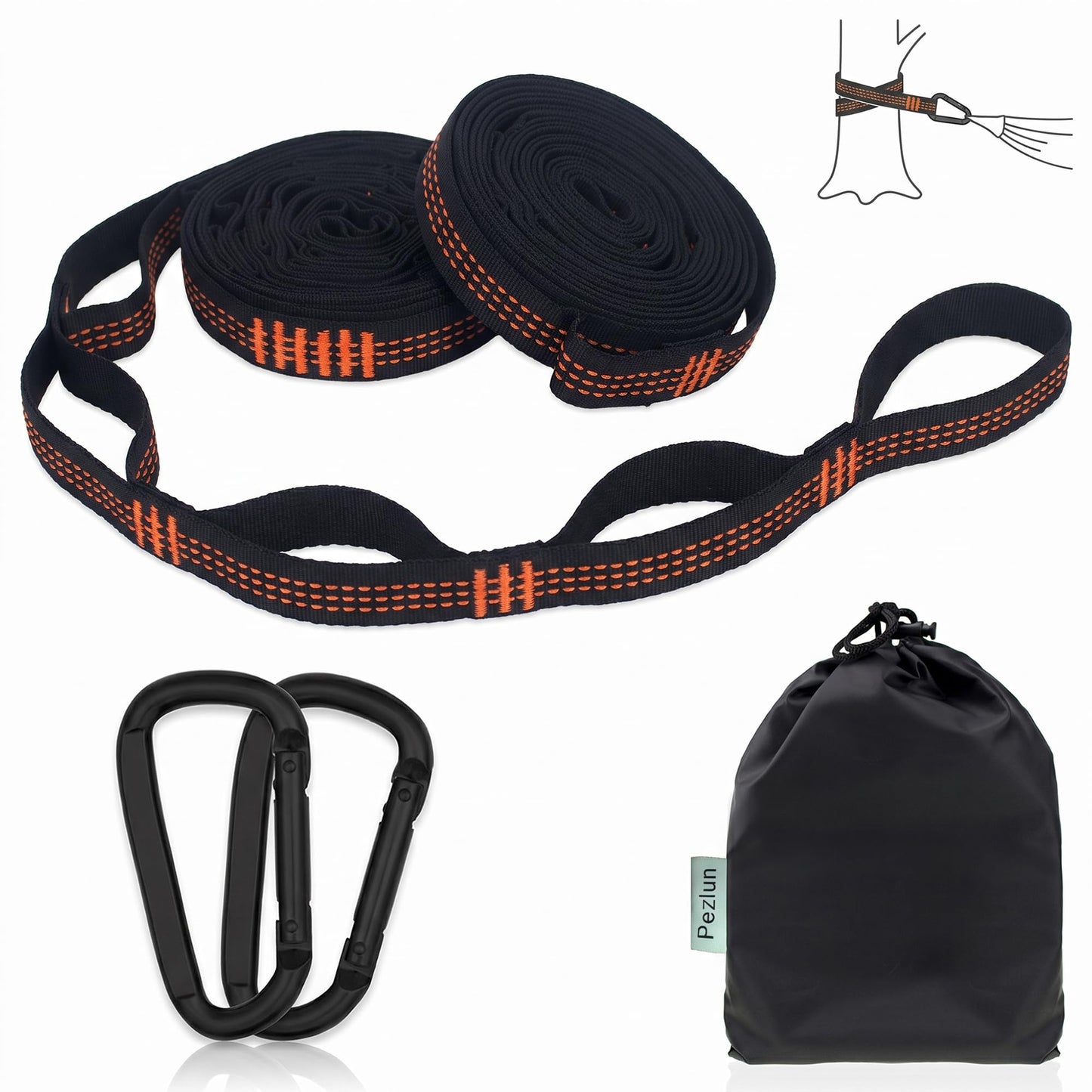 Pezlun Hammock Tree Straps Tree Swing Straps Kit Best 6.6 FT Holds 1320 LBS 5+1 Adjusting Ring