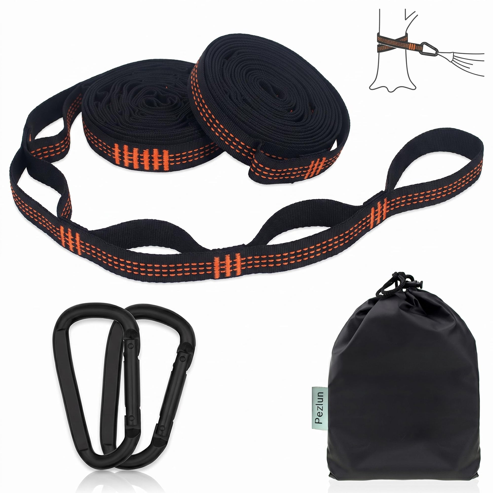 Pezlun Hammock Tree Straps Tree Swing Straps Kit Best 6.6 FT Holds 1320 LBS 5+1 Adjusting Ring