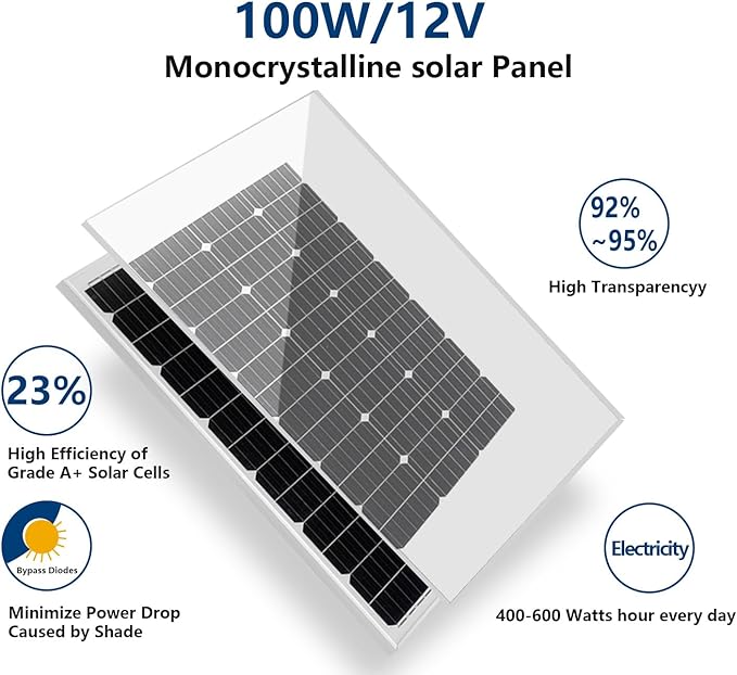 ODF 100w Solar Panel, Monocrystalline Photovoltaic Panel Modules Solar Panels Charge 12 Volt Batteries and are Suitable for caravans, campervans, motorhomes, caravans and Other Off-Grid Applications.