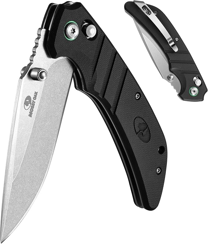 Mossy Oak Folding Pocket Knife, 4" Stonewash Stainless Steel Blade EDC Knife, G10 Handle with Axis Lock & Pocket Clip, Small Tactical Survival Knife for Hiking, Hunting, Outdoor Gifts for Men & Women