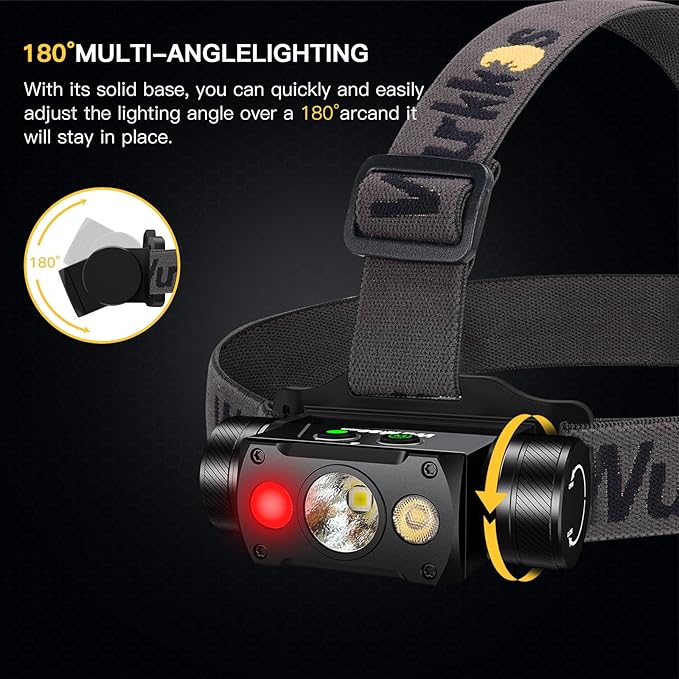 Wurkkos HD50 4000 Lumens LED Headlamp with Red Light,90CRI 5000K 6-Light Modes Magnetic Head Light with Double Electronic Switch,IP67 Waterproof Head Lamp Adjustable Headstrap for Camping Repairing