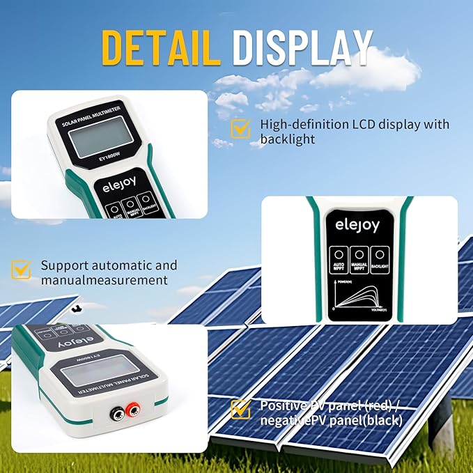1800W Solar Panel Tester MPPT Photovoltaic Multimeter & Watt Meter Smart Portable Tool for Solar PV Panel Data & Troubleshoot Measures Power Output, Performance, and Open Circuit Voltage