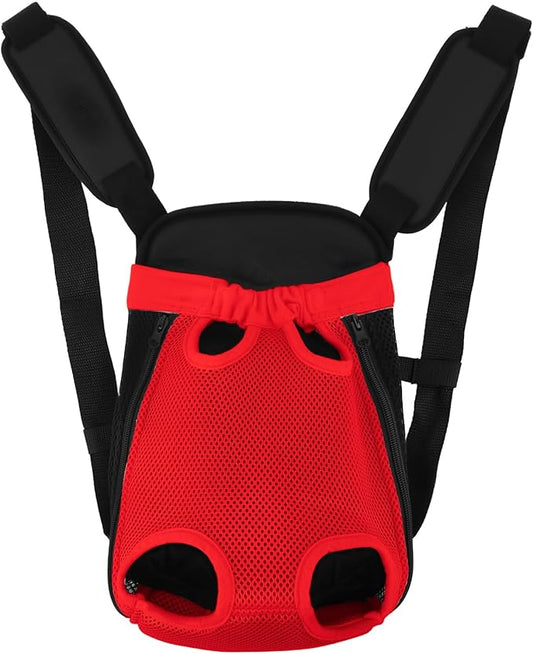 Inspack Dog Backpack Carrier/Cat Carrier, Adjustable Pet Front Carriers Travel Bag for Puppy Medium Dogs, Legs Out, Soft Ventilated Doggie Chest Carry Backpacks for Hiking/Camping, 2.5-4 lbs, Red