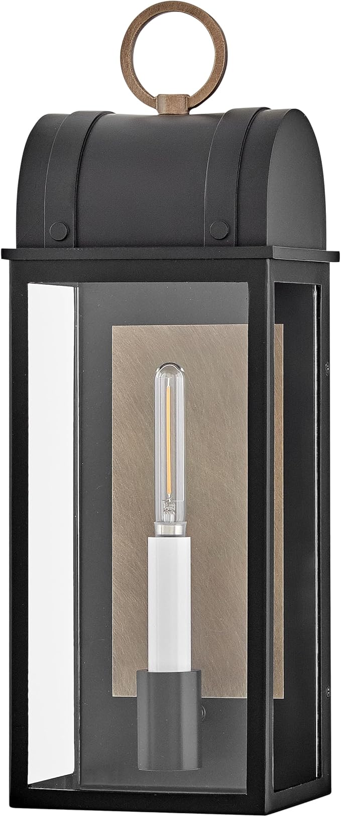 Hinkley Campbell Medium Wall Mount Outdoor Lantern - Clear Glass, Aluminum - Black Finish and Burnished Bronze Accents