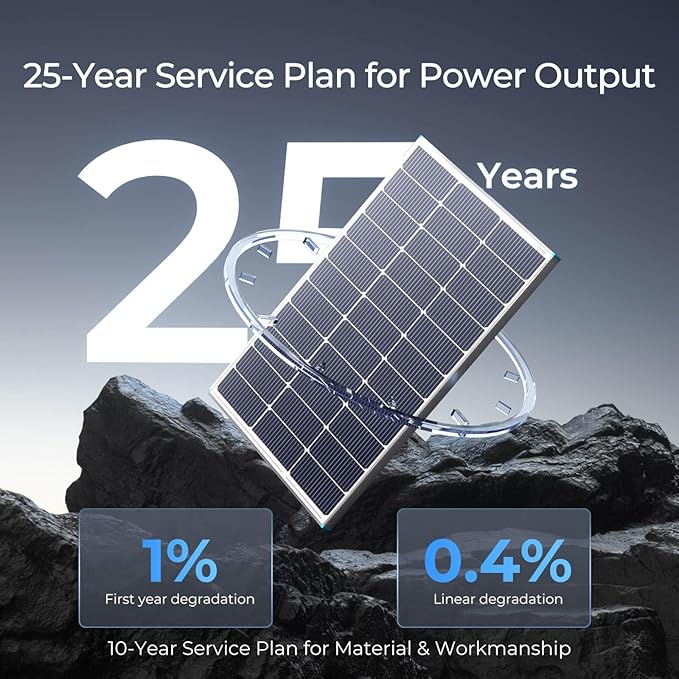 100W Solar Panel N-Type 16BB, 12V RV Solar Panel 100 Watt, 25% High Efficiency, Monocrystalline PV Module Solar Charger for Roof Boat Camping Van Trailer Cabin Off-Grid Applications