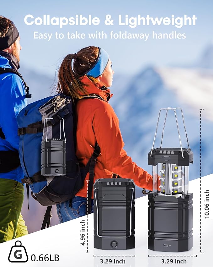 3000mAh Rechargeable Camping Lantern – Solar Powered, Hand Crank, USB-C Charging, Super Bright LED Flashlight & Tent Light, Portable Power Bank for Hurricane, Power Outages, Survival Kit