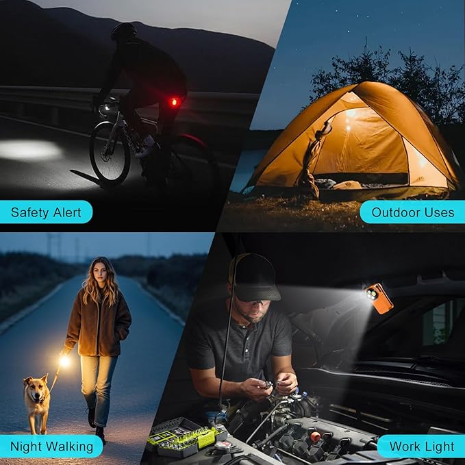 EDC Flashlight Clip-on Light, 530 Lumens Rechargeable with Type-C Charging, Combines Floodlight, Spotlight and UV, Equipped with Charging Cable and Instruction Manual(Orange)