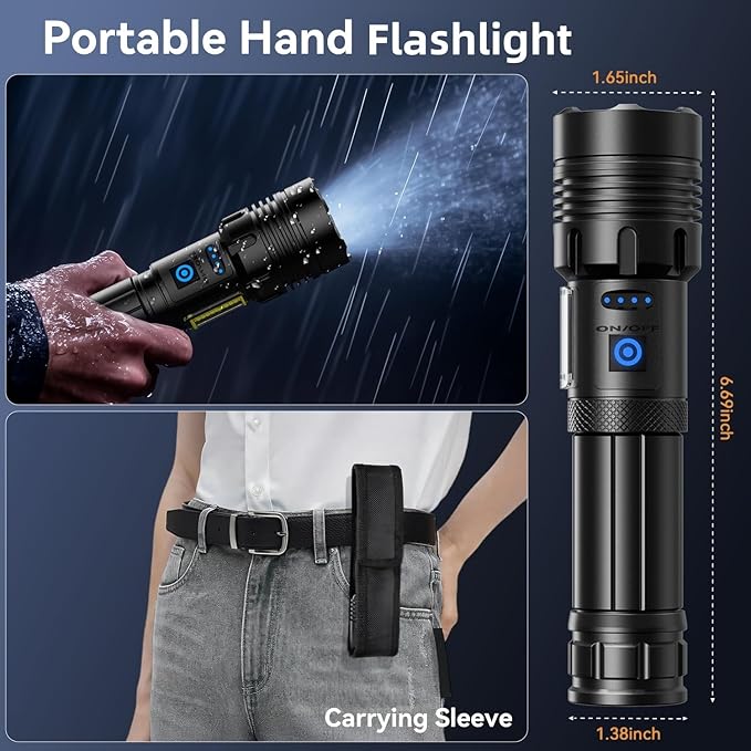 Flashlight Rechargeable 2000 High Lumens IPX6 Waterproof Super Bright Flashlight with 7 Modes & COB Side Light, Zoomable Brightest Flash Light for Camping Home Emergency
