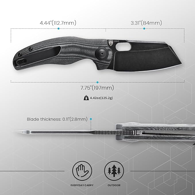 Kizer C01C Sheepdog Pocket Knife, 3.31" 154CM Blade EDC Camping Folding Knife with Black Micarta Handle, Small Survival Knives for Men Women, Hunting Knives with Liner Lock & Thumb Hole, V4488C1 ﻿