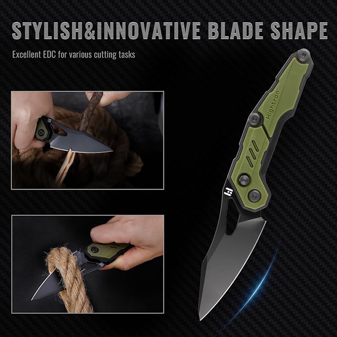 Hightron Spectron Pocket Knife, 3.05" M390 Blade and Nylon Fiber Handle, Folding Tactical Knife for Men Women Everyday Carry Clip-On Pocket Knives for Camping Hunting Green&Black