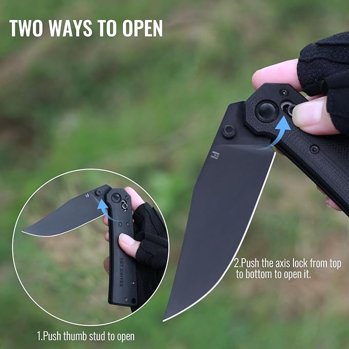 Pathwright Folding Knife, 3.54" Swedish 14C28N Blade G10 Handle with Crossbar Lock Pocket Knife with Pocket Clip for Camping Survival Hiking EDC Knives for Men Women Black