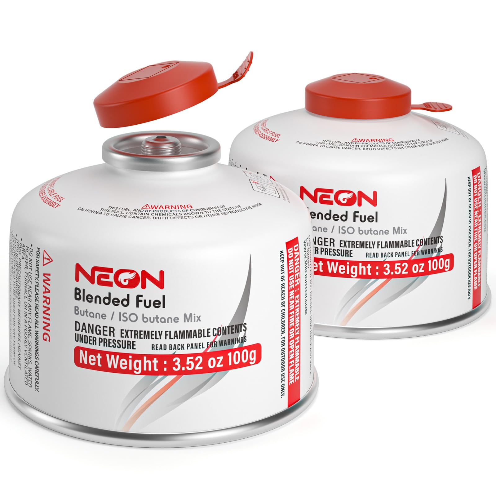 NEON Isobutane Fuel Canister, Portable Camping Gas 100g, Efficient and High Output Butane for Camp