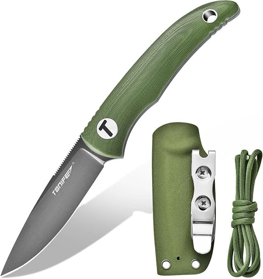 TONIFE Nova 2.68'' Blade Mini Neck Knife Full Tang Fixed Blade Knife with Kydex Sheath and Adjustable Paracord Lanyard for Camping Outdoor Survival Tool (Green+Grey Titanium)