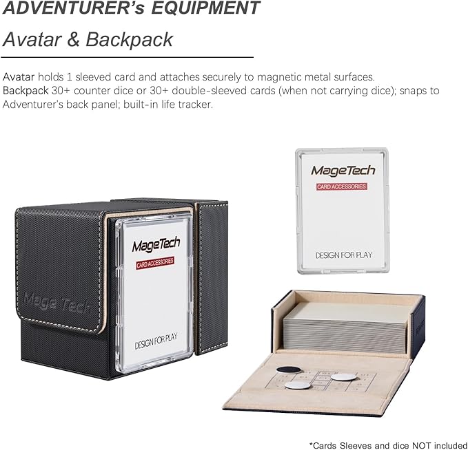 Adventurer [Paragon] Commander Kit - Avatar Holder + Backpack Dice Box Snap-On Back Panel, with Life Tracker - MTG Commander/EDH - Black/Pale Gold