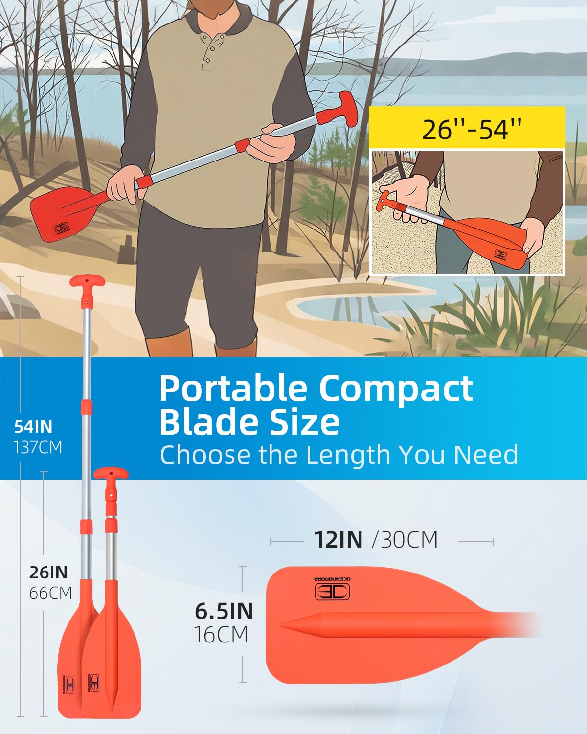 OCEANBROAD Telescoping Emergency Paddle 21''-42''（Assembling Required） Collapsible Paddles