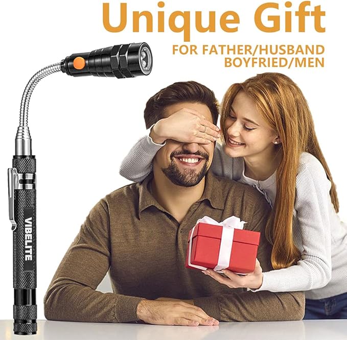 VIBELITE Gifts for Dad, Magnetic Pickup Tool with LED, Telescoping Magnet Flashlight, Birthday Gadgets Gifts for Men, Handyman, Husband, Boyfriend, Him, Father, Dad (Black)