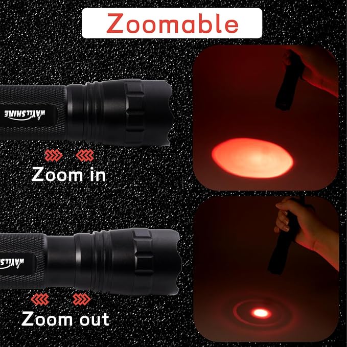 Stepless Dimming Red Light Flashlight, 620nm-630nm High Purity, Adjustable Brightness and Focus for Night Observation, Astronomy, Aviation