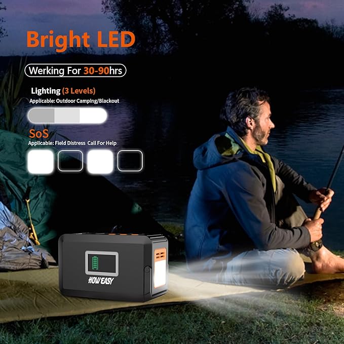 HOWEASY Portable Power Station, 88Wh Solar Generator, Lithium Battery Power with 110V AC 150W Peak Socket/DC/USB/LED Light for Outdoor Camping Trip Hunting Emergency