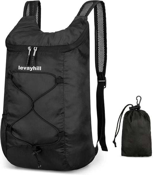 16L Lightweight Foldable Hiking-Backpack Small Packable-Daypack For Travel,Ultralight Water-Resistant Gym Bag Men Women Easy Carry-on (Black)