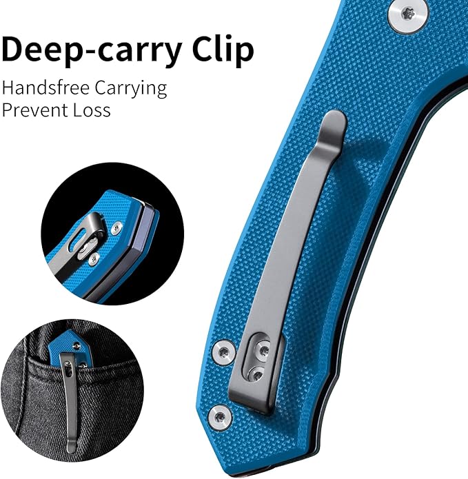 Button Lock Pocket Knife with 2.85 inch VG10 Steel Blade G10 Handle, Folding Knife for EDC, Blue
