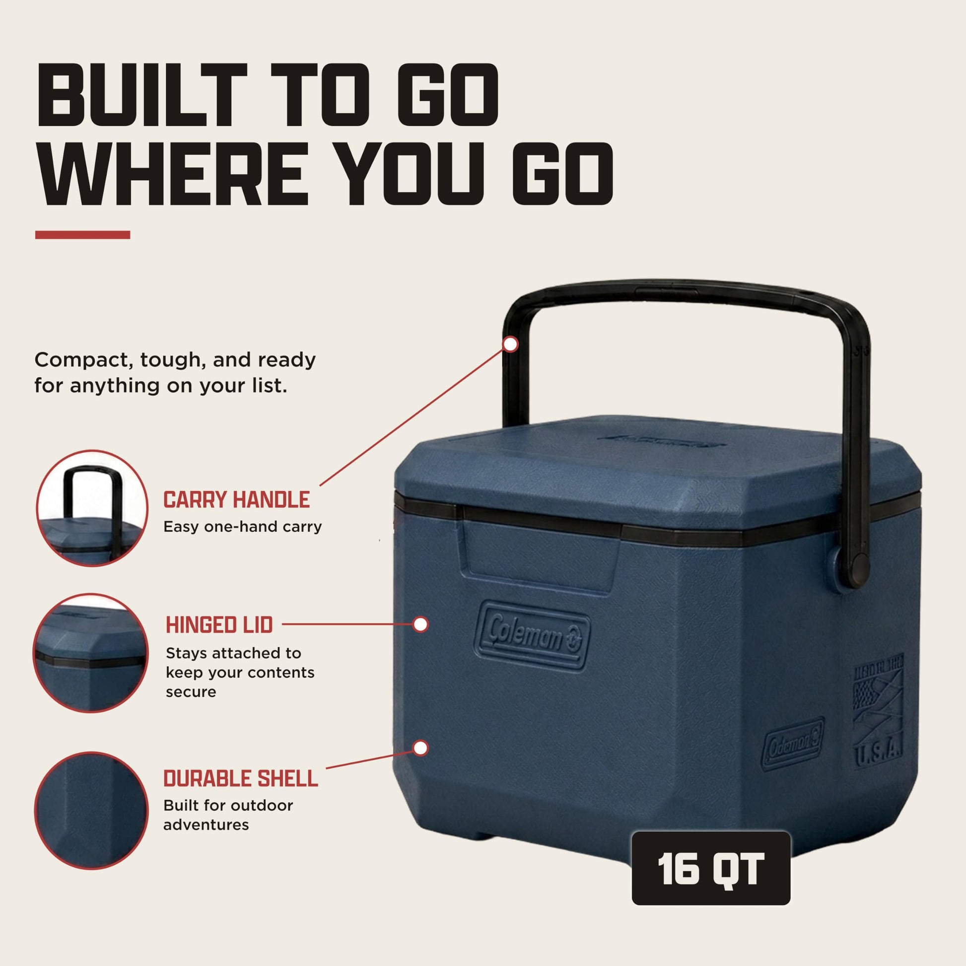 Coleman Chiller 16qt Portable Cooler with Ice Retention and 2-Way Heavy Duty Handles, Leak