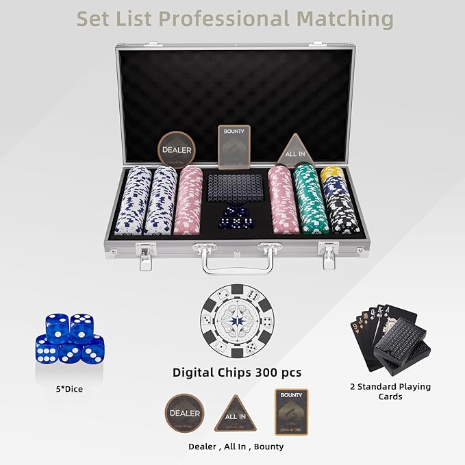 300pc Poker Sets with case Numbered Poker chip Set with denominations Values Casino Chips for