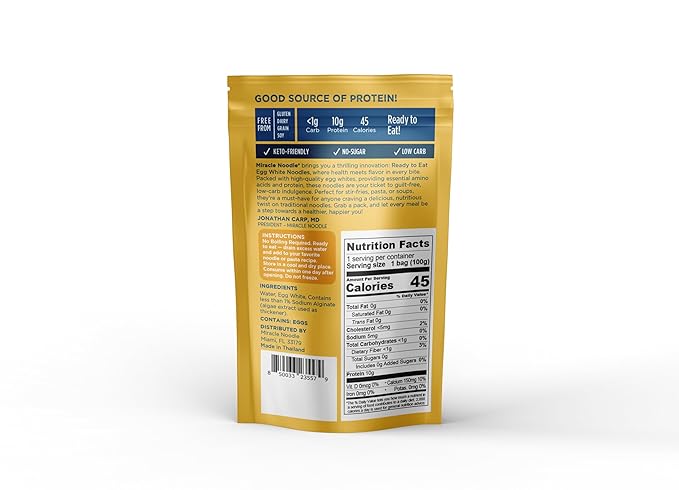 Miracle Noodle Egg White Spaghetti Pasta, 3.5 Oz (Pack of 6), Ready to Eat Egg White Noodles, 10g Protein, 45 Calories, 1g Net Carbs Per Serving, High Protein, Keto, Gluten-Free