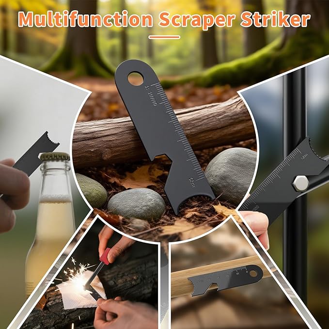 Fire Starter Ferro Rod 3.9" x 5/16", 12,000 Strikes Survival Flint 6-in-1 Striker, Waterproof Compact Magnesium Fire Starter for Camping Hiking Emergency