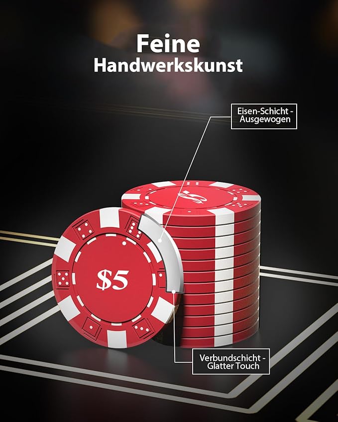 Poker Chips 1000 Chips Set with Denominations, 11.5g Weighted Numbered Casino Chips Set, 2 Decks with Compact Aluminum Case for Texas Hold'em, Blackjack Chips