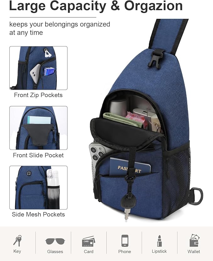 Crossbody Bags for Women Man Waterproof Sling Bag Backpack Trendy Casual Cross Body Bag with Convertible Shoulder Strap Chest Bag for Camping Hiking Travel Essentials (Blue, Medium)