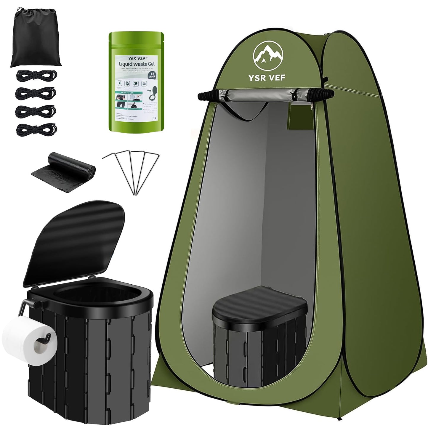 Portable Toilet Kit for Adults, Camping Toilet with Pop-Up Privacy Tent and Poo Gel Toilet Bags