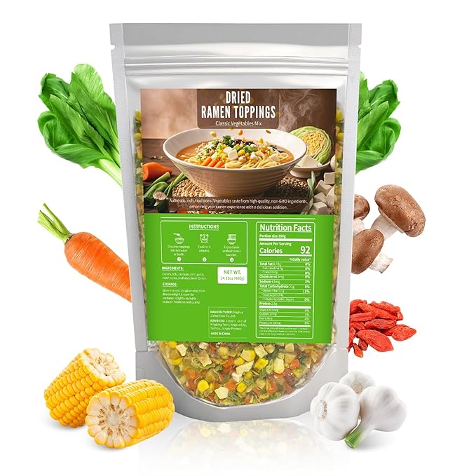 8 Natural Dried Ramen Toppings with Mixed Vegetables for Ramen Noodles and Salad Toppings Gluten Free Resealable Bulk Bag14oz
