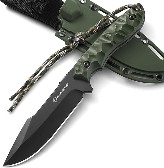 Fixed Blade Knife with Sheath, Tactical Knife for Men, Survival Knife with ABS Handle, Full Tang Design (Green-Black)