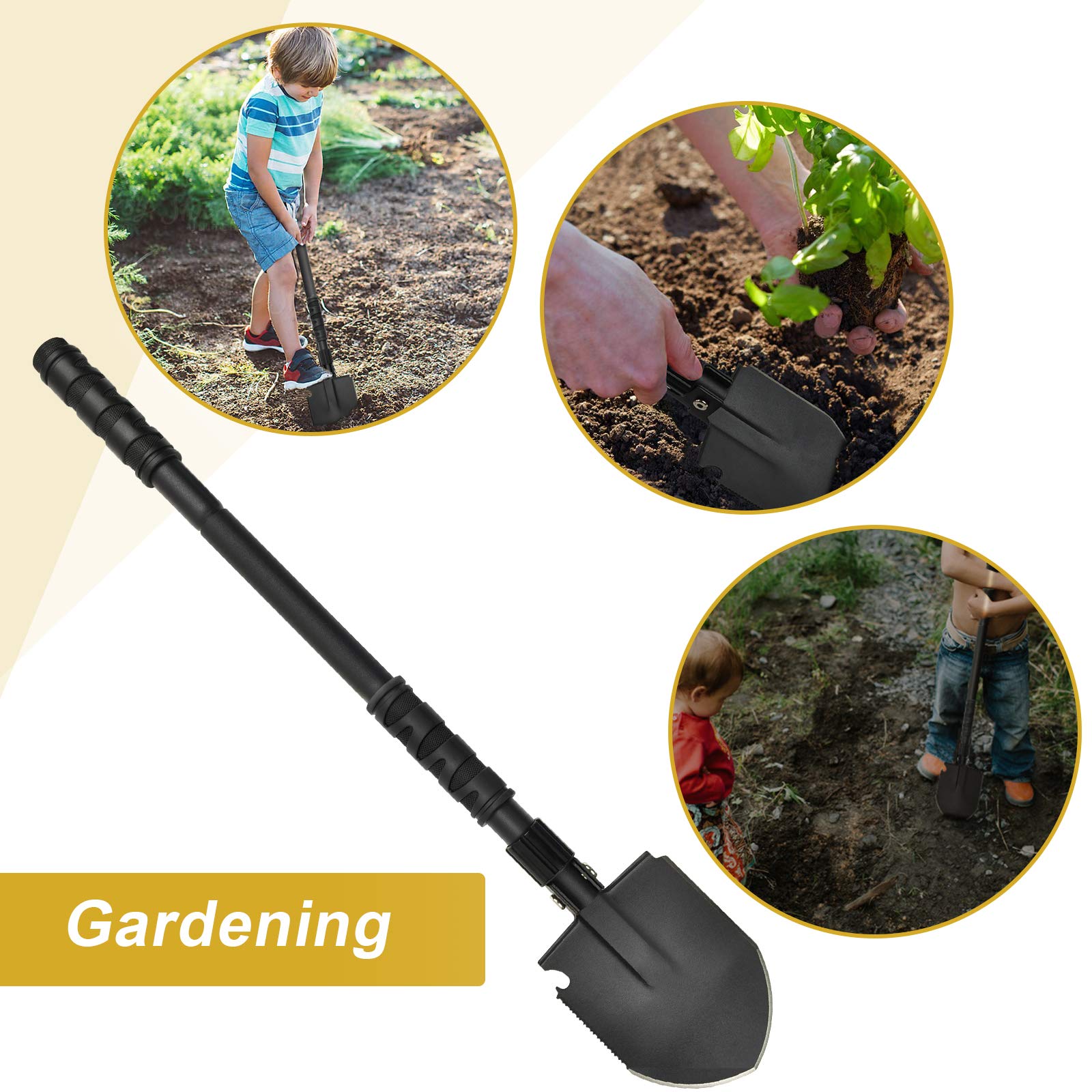 Yeacool Camping Shovel, (24.21'') Survival Off Road E Tool Folding Shovel with Pickaxe, Portable