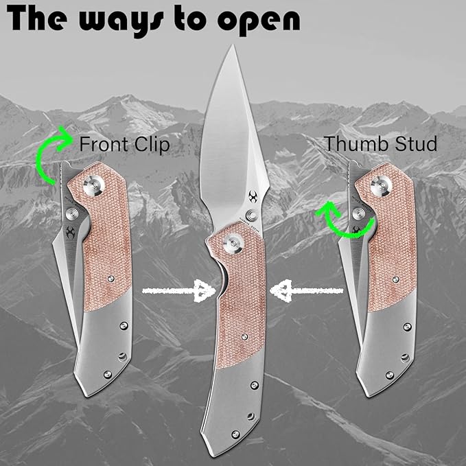 KANSEPT Fenrir Pocket Folding Knives for Men EDC Camping Folding Knife 3.48'' Satin CPM-S35VN Blade Pocket Folding Knife with Brown Micarta + Titanium Handle Everyday Carry K1034A6
