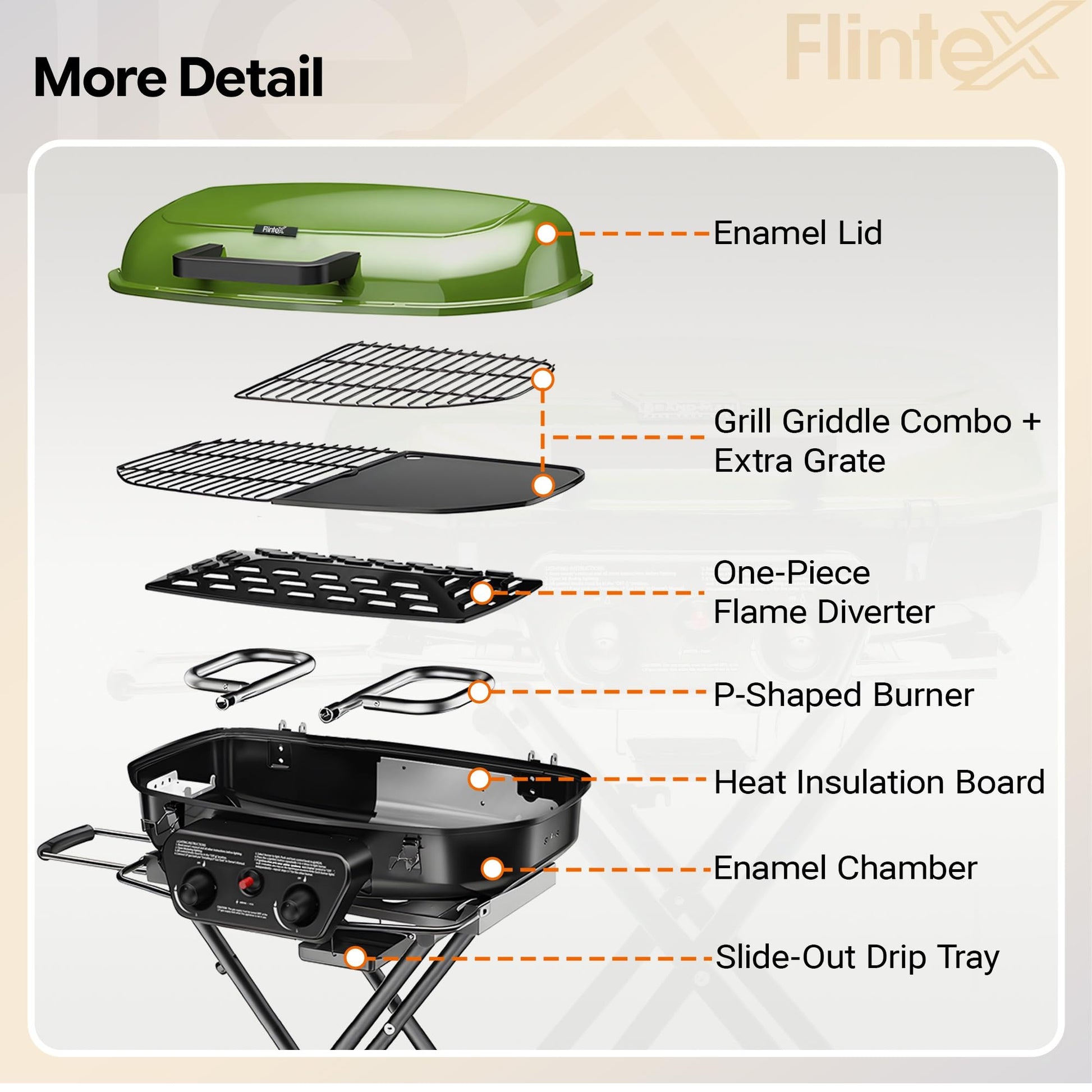 Flintex Portable Propane Gas Grill, 2-Burner Foldable Grill, 340 sq.in.