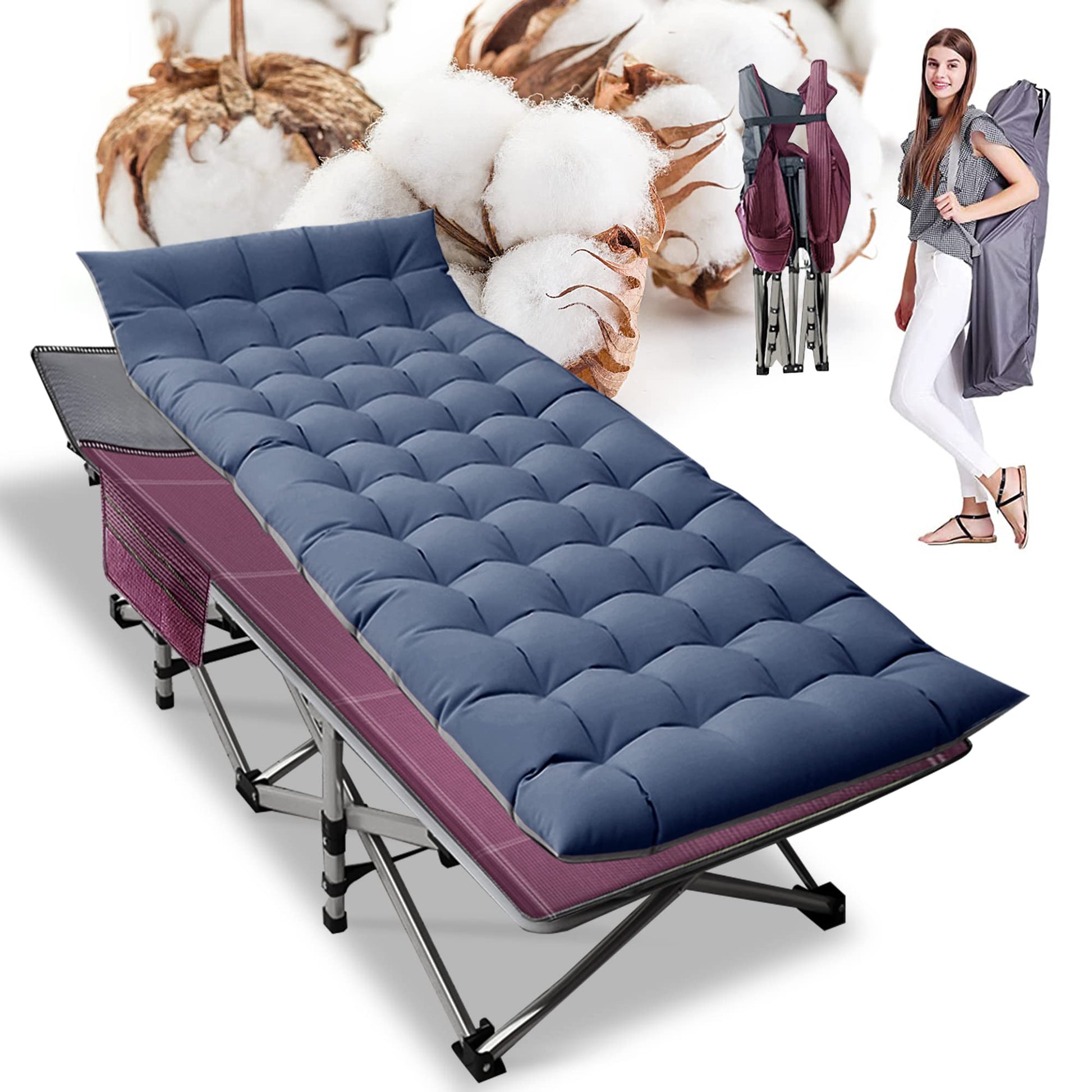 ABORON Camping Cot for Adults, 28 in Wide Folding Bed with Mattress