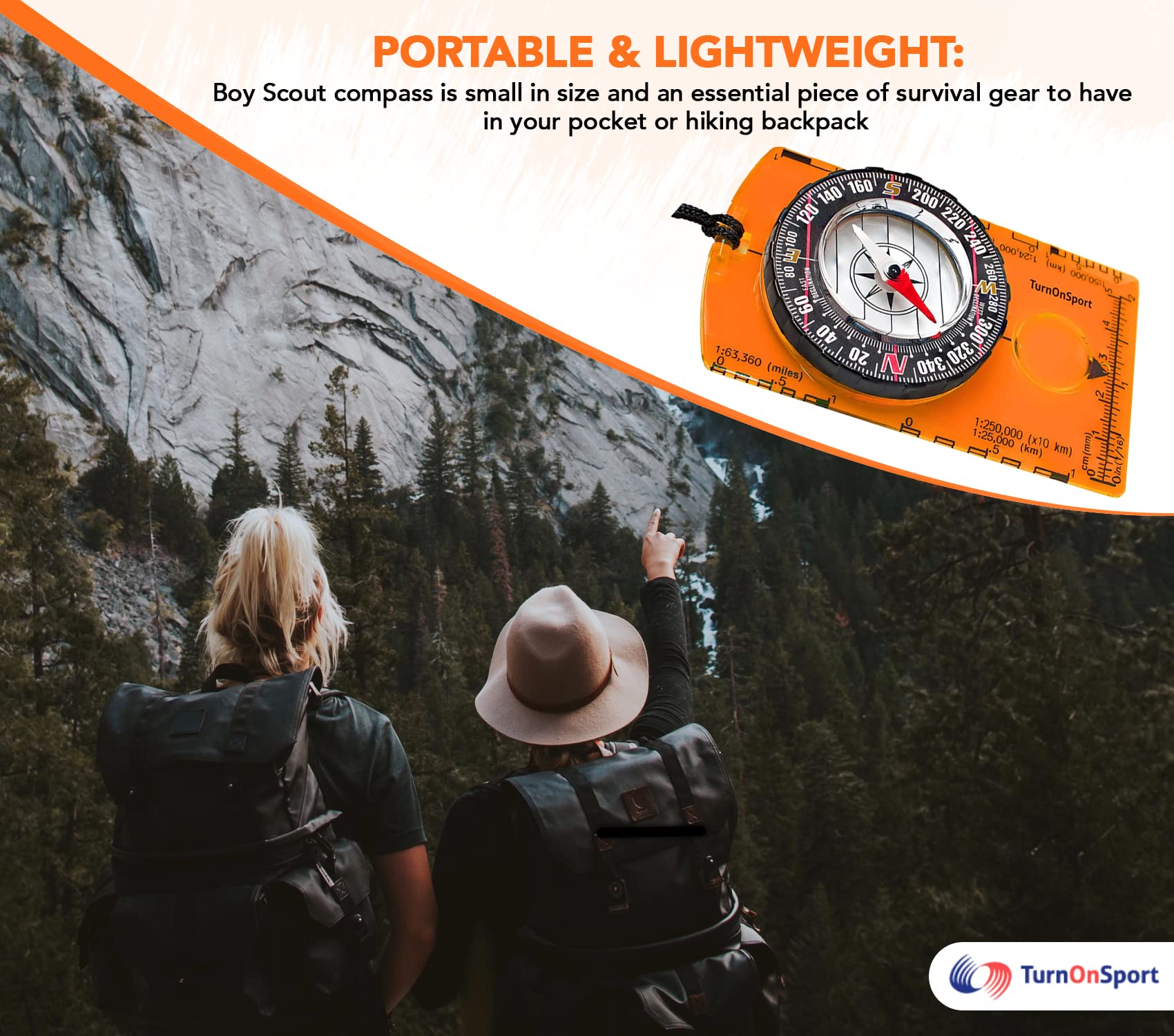 Orienteering Compass Advanced Scout for Hiking Camping Navigation Orange