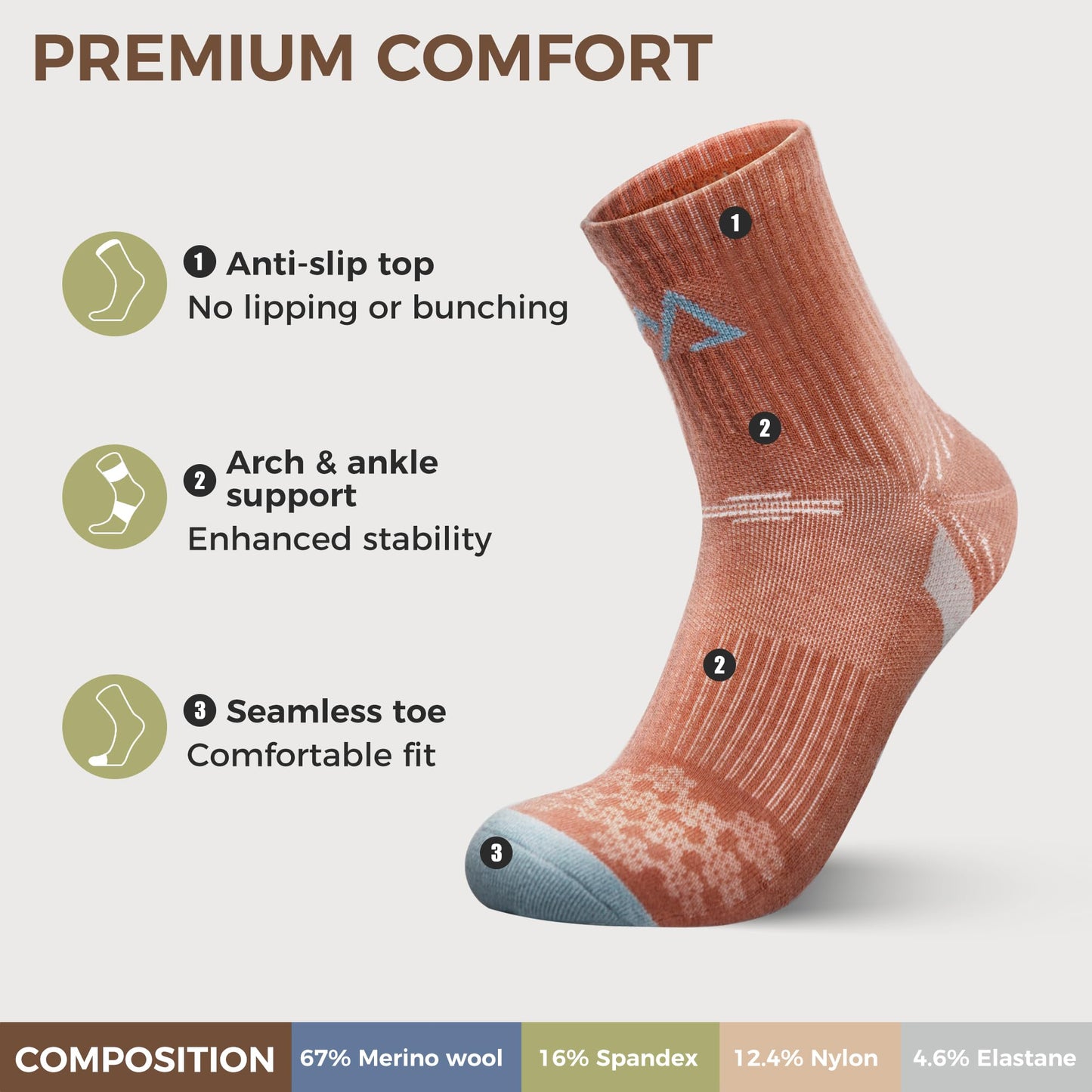 innotree Merino Wool Hiking Socks for Women Quarter Ankle Socks Thermal Warm Cushion Moisture