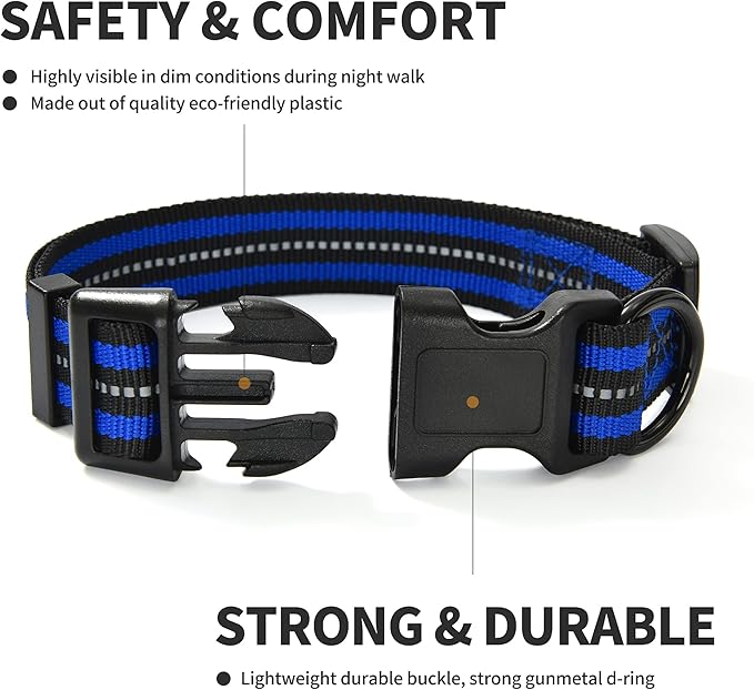 Mile High Life Reflective Dog Collar | Nylon Pet Collars wiith Buckle | Light Weight Puppy Collars | Blue Dog Collars for Small Dogs (Blue, S)