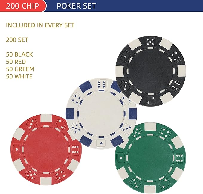 200Pcs Poker Chips Set for Texas Holdem,Blackjack, Tournaments with Aluminum Case,2 Decks of Cards, Dealer, Small Blind, Big Blind Buttons and 5 Dice,11.5 Gram