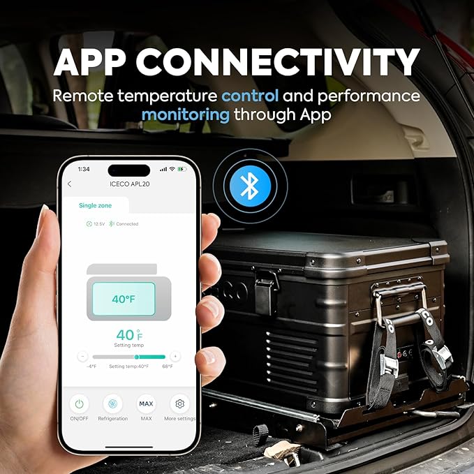 ICECO APL20 12V Refrigerator with Battery, 21 Qts Aluminum Portable Freezer, Car Fridge with SECOP Nano Compressor, -4℉~68℉,Electric Cooler Powered by AC/DC or Solar, Refrigerator for Vehicles
