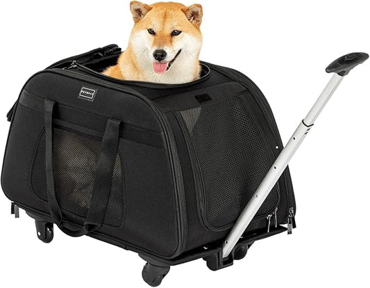 PETSFIT Extra Large Pet Carrier with Wheels- Rolling Dog Carrier for 2 Small Dogs, Large Cat Carrier on Wheels with Adjustable Safety Rope & Waterproof Bottom (?‘µ?’�?’• ?‘¨?’Š?’“?’�?’Š?’�?’† ?‘¨?’‘?’‘?’“?’�?’—?’†?’…)