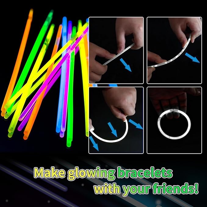 200 Pack 8'' Glow Sticks Bulk Party Favors White Light Up Sticks with Connectors Neon Glow in the Dark Party Supplies Bracelets for Holiday Birthday Party Decoration(White)
