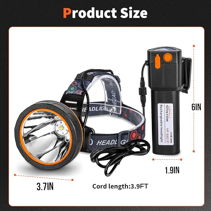 Super Bright LED Coon Hunting Headlamp - High Lumen Rechargeable Waterproof Headlight, Long-Range Beam Searchlight for Hunting, Fishing, Outdoor, Camping, Durable Adjustable Head Torch, Hands-Free